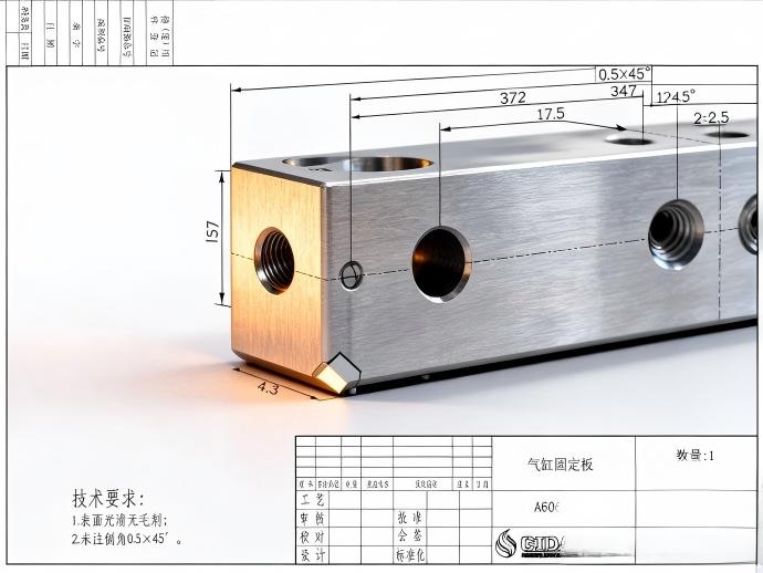 372毫米长的气缸固定板上有M22×1.5细牙大螺纹，和旁边的孔组怎么保证对齐？