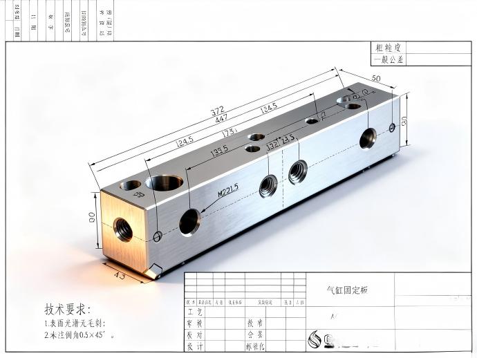 372毫米长的气缸固定板上有M22×1.5细牙大螺纹，和旁边的孔组怎么保证对齐？
